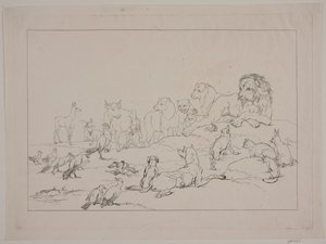 De vergadering van de dieren. Illustratie bij "Reinike Fuchs" door Christian David Gebauer