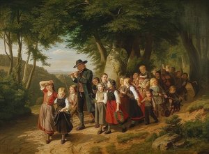 Thuiskomst van het schoolfeest door Christian Eduard Boettcher