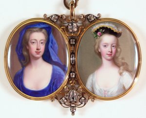 Lady Henrietta Cavendish Holles Harley en haar dochter Margaret door Christian Friedrich Zincke