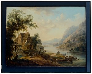 Twee Rijnlandse landschappen door Christian Georg the Elder Schuetz