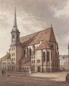 Aquarel van de Sophienkirche in Dresden door Christian Gottlob Hammer