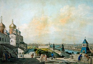 Moskou, uitzicht op de stad, links van het Kremlin door Christian Gottlob Hammer
