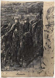 Hemelvaart. Man en vrouw. Rechts mannenhoofd met sigaar