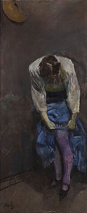 Meisje dat haar kousenband vastmaakt door Christian Krohg