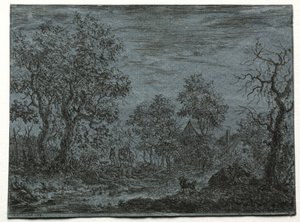 Een kleine rivier op de voorgrond met een koe en een geit door Christian Ludwig von Hagedorn