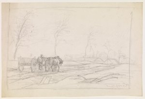 Landschap met bladloze bomen en een werkwagen door Christian Mourier Petersen