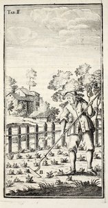 Tuinman aan het Schoffelen, gepubliceerd in Erfurt in Thüringen, 1753-55 door Christian Reicharts