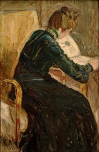 Lezende vrouw in leunstoel