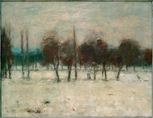 Fruitbomen in de sneeuw