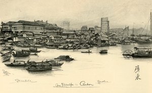 Boten op de Parelrivier, Canton, China door Christian Wilhelm Allers