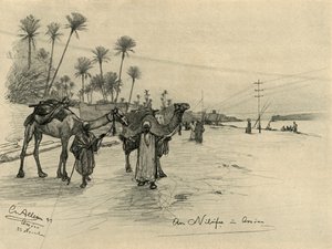 Kameeldrijvers aan de oevers van de Nijl bij Aswan, Egypte door Christian Wilhelm Allers