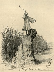 Man die vogels afschrikt, Thebe, Egypte door Christian Wilhelm Allers