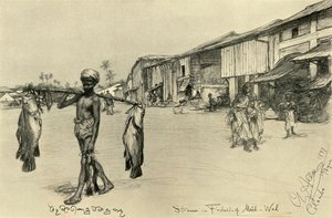 Straatscène in een vissersdorp, Mutwal, Ceylon