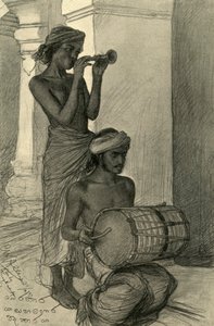 Tempelmuzikanten, Kandy, Ceylon, 1898 door Christian Wilhelm Allers