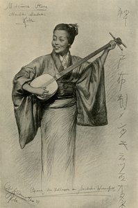 Vrouw die de shamisen speelt, Mentaki-watervallen, Kobe, Japan door Christian Wilhelm Allers
