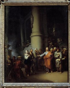 Christus en de overspelige vrouw door Christian Wilhelm Ernst Dietrich