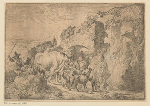 Herder met kudde bij een ruïne door Christian Wilhelm Ernst Dietrich