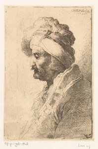 Neerkijkende man met bontmuts door Christian Wilhelm Ernst Dietrich