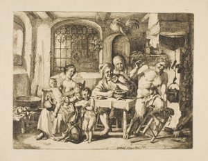 Satyr in een boerenhuis, in de stijl van Jordaens