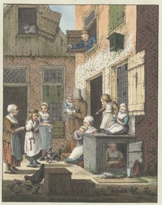 Groep mensen voor de deur van een woning door Christina Chalon