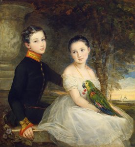 Kinderen met papegaai door Robertson, Christina (1796-1854) door Christina Robertson
