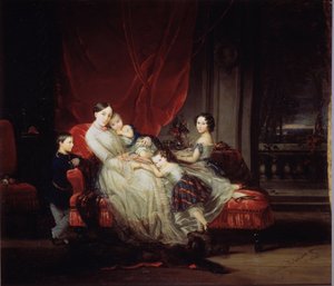 Portret van groothertogin Maria Nikolaevna van Rusland (1819-1876) met vier van haar kinderen (Maria, Nicolaas, Eugenie en baby Eugene) door Christina Robertson