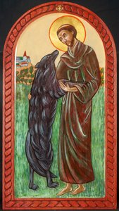 Franciscus en de wolf, 2004 (eitempera, hout, bladgoud)
