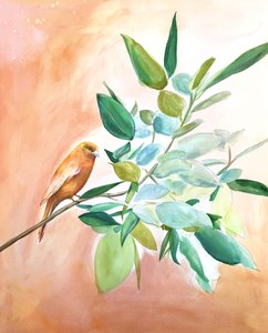 Oranje vogel op een tak door Christine Lindstrom