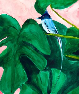 Tropische vogel op een Monstera-blad door Christine Lindstrom