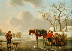 Winteravond aan de bevroren rivier