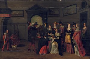 Elegante Gezelschap dat het Spel La Main Chaude Speelt in een Interieur