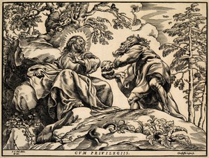 De verzoeking van Christus door de duivel door Christoffel Jegher
