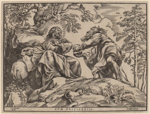 De Verzoeking van Christus door de Duivel door Christoffel Jegher after Sir Peter Paul Rubens