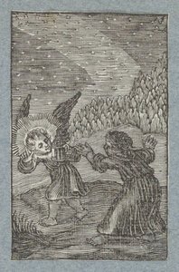 Engel met lantaarn wijst kind de weg door Christoffel van Sichem (II)