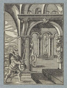 Hoofd van Saul wordt tempel van Filistijnen binnengebracht door Christoffel van Sichem (II)