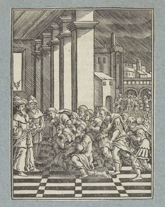 Jozefs broers knielen voor hem in Egypte door Christoffel van Sichem (II)