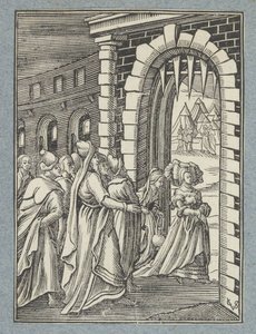 Judit en haar dienstmaagd op weg naar Holofernes door Christoffel van Sichem (II)