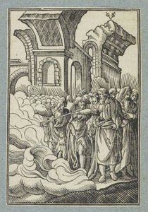 Mozes splijt het water met zijn staf door Christoffel van Sichem (II)