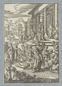 Petrus geneest zieken met zijn schaduw door Christoffel van Sichem (II)