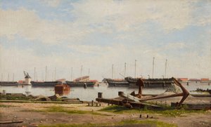 Lot van Nyholm met de kraan en enkele oorlogsschepen door Christoffer Wilhelm Eckersberg