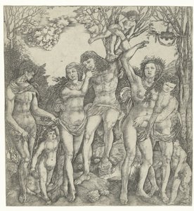 Allegorie op de liefde met liefdesparen en Amor in landschap
