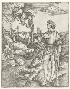 God spreekt tot Kain die bij dode lichaam van Abel staat door Christoforo di Michele Robetta