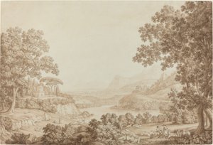 Arcadisch Landschap met een Mausoleum door Christoph Heinrich Kniep