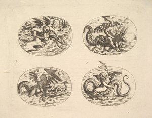 Putti met zeemonsters, platen uit het Neue Grotessken Buch, 1610