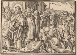 De verlamde genezen door Christus pakt zijn pallet op door Christoph Murer