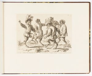 Plaat 12, Le Branle, Singeries ou différentes actions de la vie humaine représentées par des singes