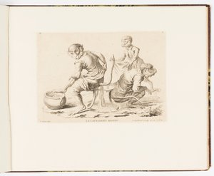 Plaat 8, Le Lavement Rendu (De klysma afgeleverd), Singeries ou différentes actions de la vie humaine représentées par des singes (Apenstreken of verschillende acties van het menselijk leven voorgesteld door apen) door Christophe Huet