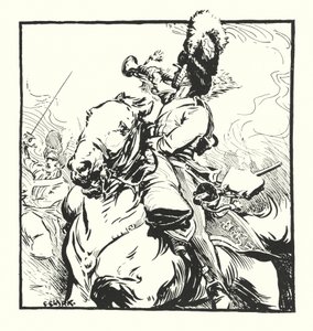 Trompetter van de Scots Greys, tekening voor een advertentie voor Major Drapkin & Co