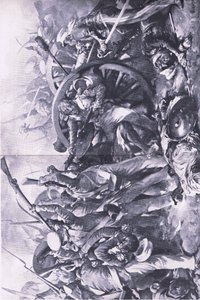 De Slag bij Meanee, 17 februari 1843: Het gevecht bij de kanonnen, illustratie uit Britse gevechten op land en zee, 1915