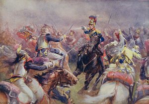 De aanval van de zware brigade tegen de Franse cuirassiers bij Waterloo, uit 